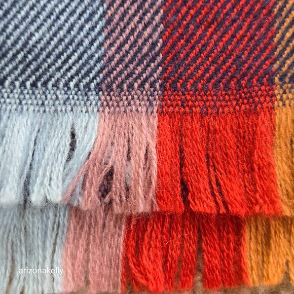 NWT L.L. Bean Blanket Scarf Colorful Plaid "Deep Admiral Blue" - Picture 5 of 7